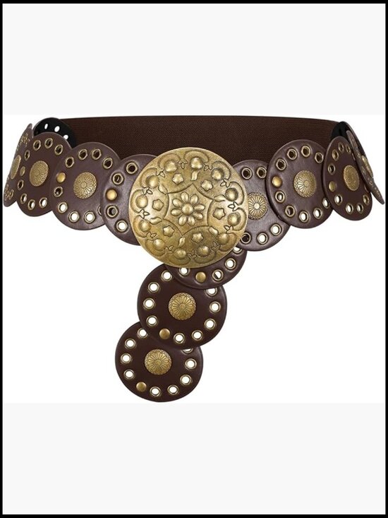 Accessories - Western Boho Chunky Cowgirl Disc Belt Wide Leather Elastic Waist Hip